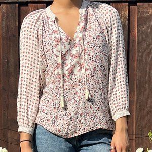Luck Brand Boarder Print Peasant Top